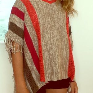 Red and gray poncho